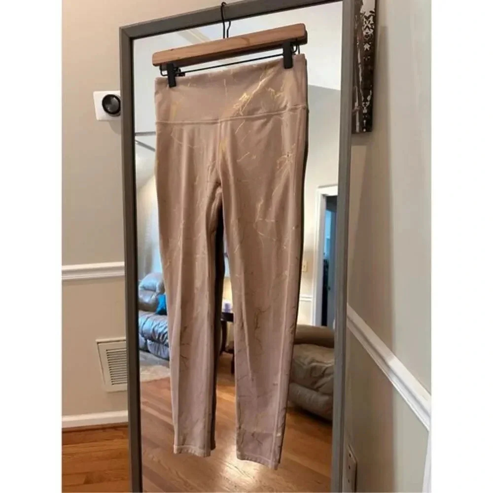 Mono B Shimmer and Shine High Waisted Leggings Size medium Tan/Gold